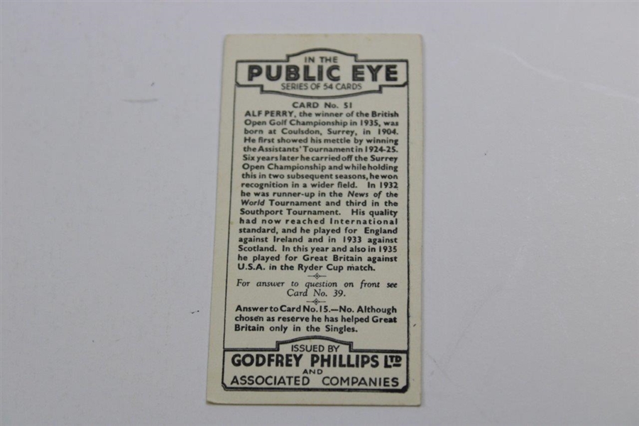 1936 Geofrey Phillips Public Eye Alf Perry Tobacco Golf Card