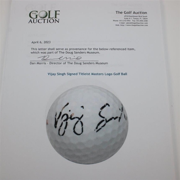 Vijay Singh Signed Titleist Masters Logo Golf Ball JSA ALOA