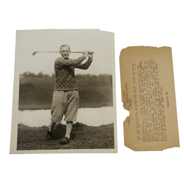 1924 US Amateur Champion George Von Elm Original Wire Photo at Merion Golf Club