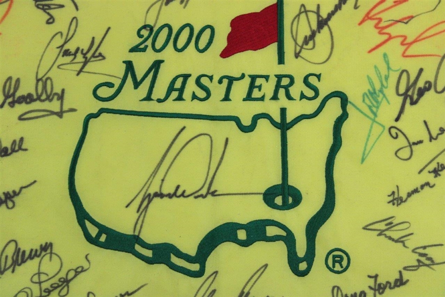 Tiger Woods (Center) & 24 Champs Signed 2000 Masters Embroidered Flag JSA ALOA
