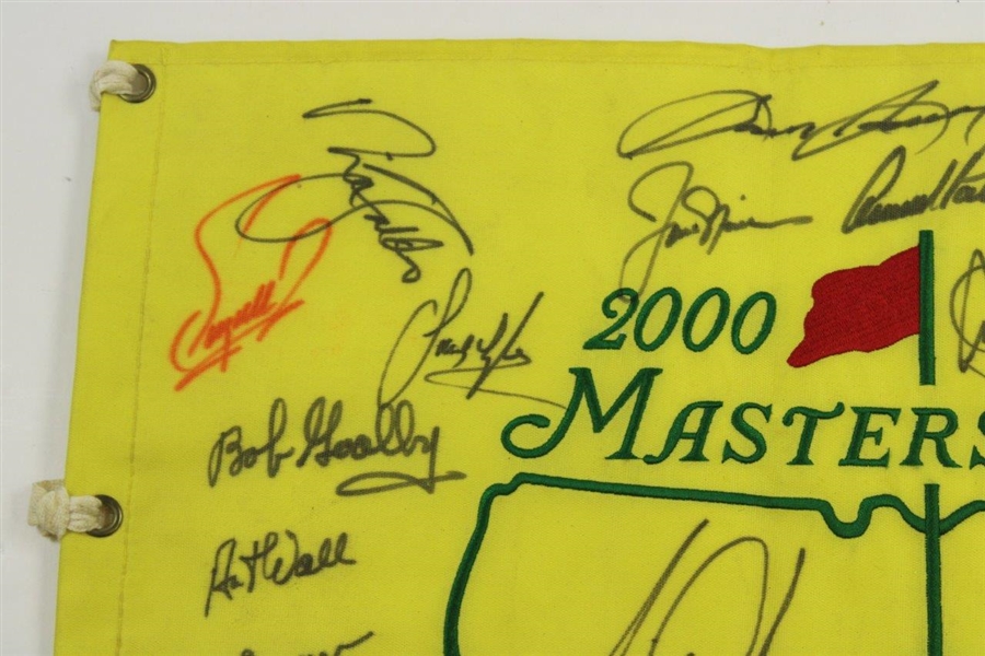 Tiger Woods (Center) & 24 Champs Signed 2000 Masters Embroidered Flag JSA ALOA