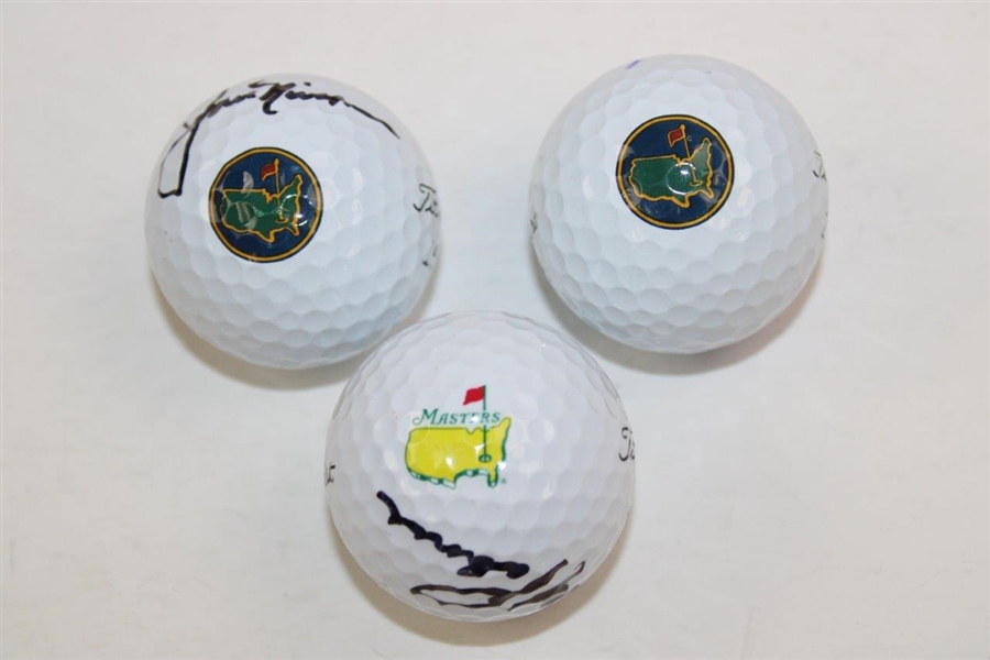 Big 3' Palmer, Nicklaus & Player Signed Masters & Berckmans Logo Golf Balls JSA ALOA