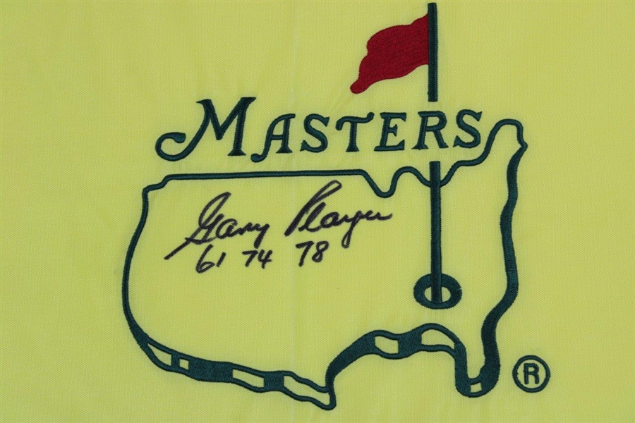 Gary Player Signed Undated Masters Embroidered Flag with '61-74-78' JSA ALOA
