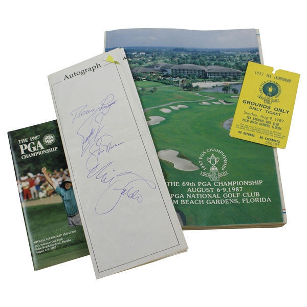 Nicklaus, Langer, Faldo & Zoeller Signed 1987 PGA Pairing Sheet w/Program & Ticket JSA ALOA