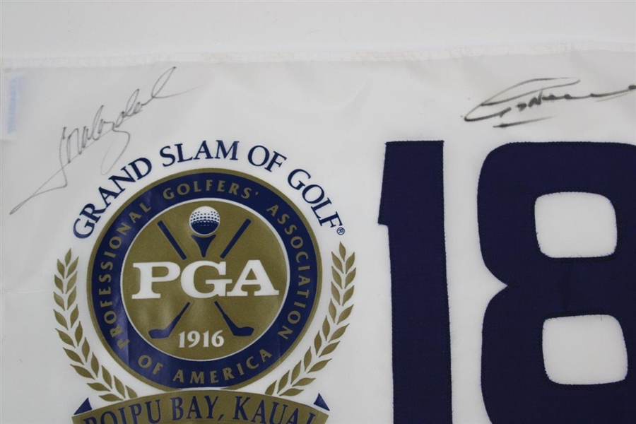 Els, Price, Norman & Olazabal Signed PGA Grand Slam of Golf at Poipu Bay Flag JSA ALOA