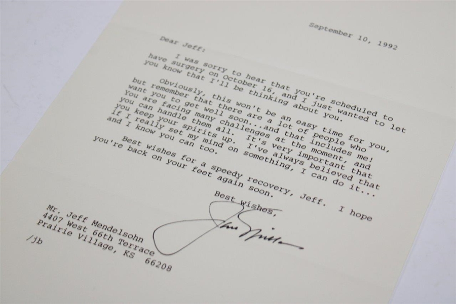 Jack Nicklaus Signed 1992 Letter JSA COA# HH62618
