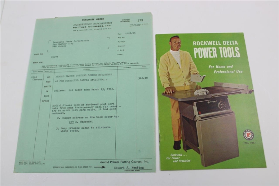 1967 Arnold Palmer Rockwell Tools Catalog With 1963 AP Purchase Order