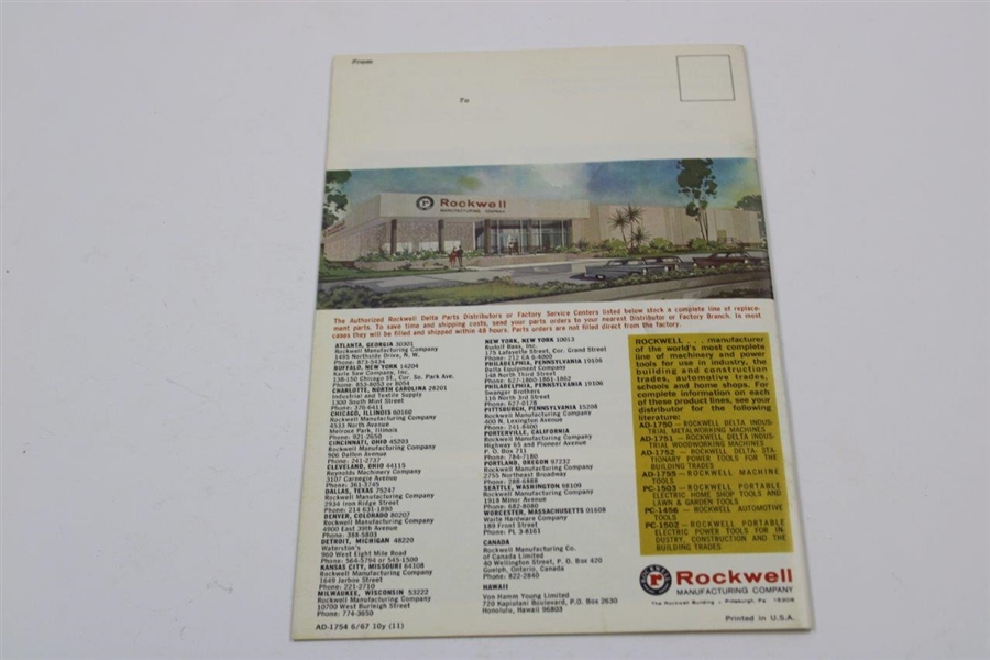 1967 Arnold Palmer Rockwell Tools Catalog With 1963 AP Purchase Order