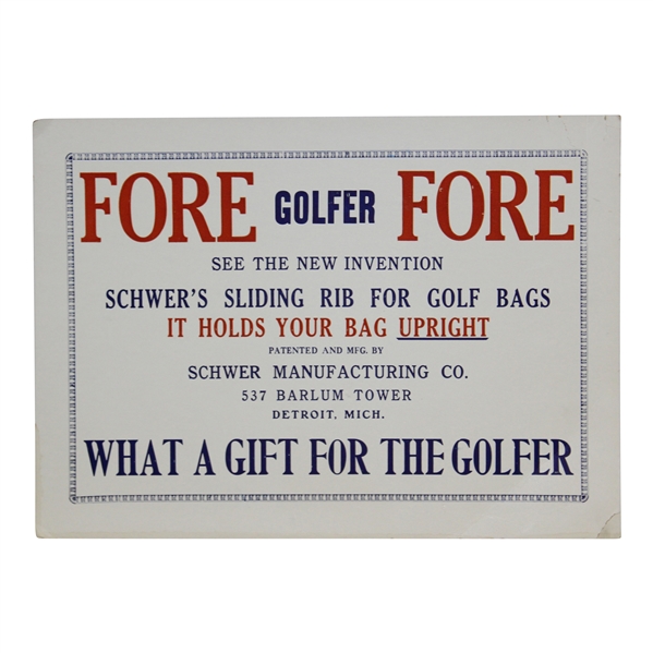 Fore Golfer Schwer's Sliding Rib For Golf Bags Cardboard Broadside Advertising Display