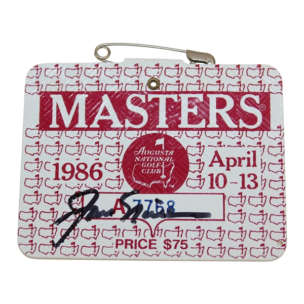 Jack Nicklaus Signed 1986 Masters SERIES Badge #A7768 JSA ALOA