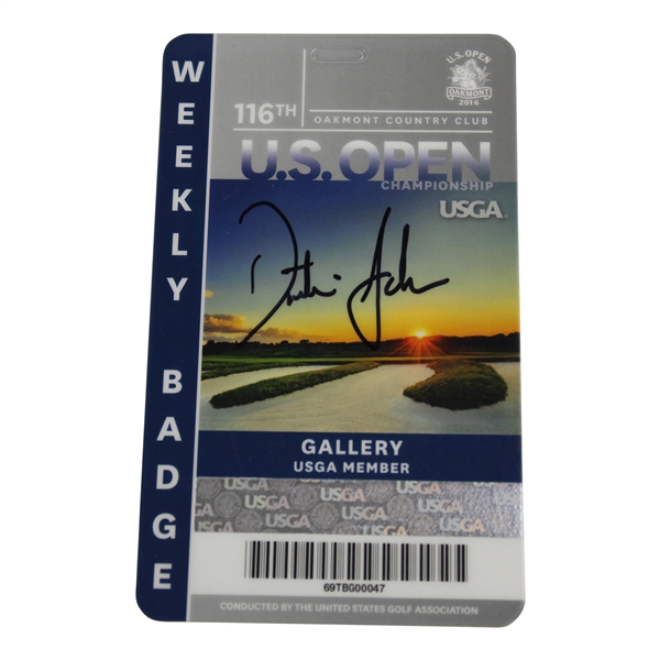Dustin Johnson Signed 2016 US Open at Oakmont Weekly Gallery Badge JSA ALOA