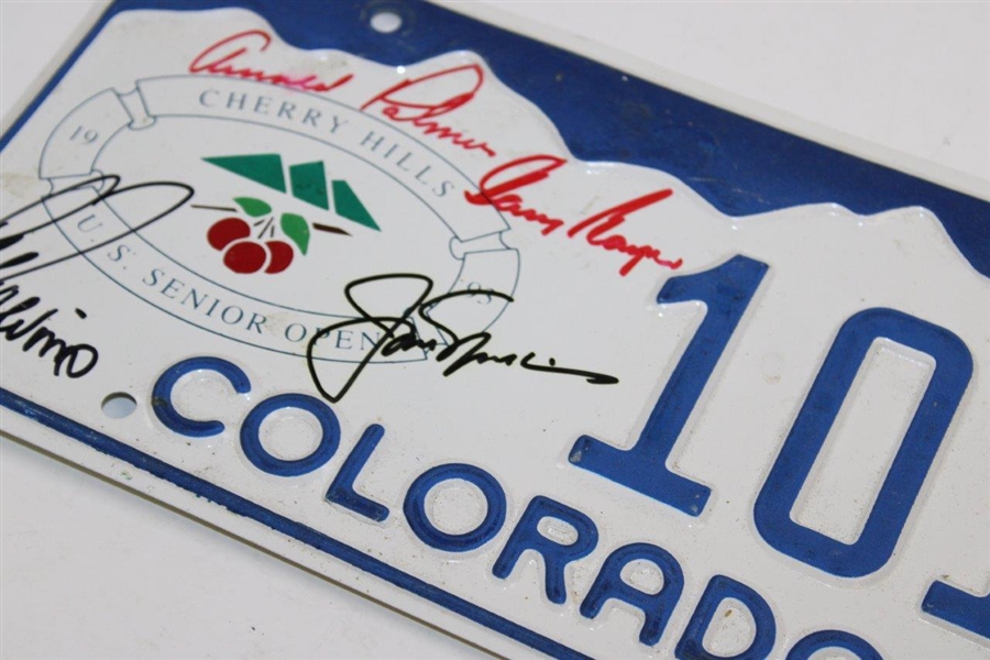 Nicklaus Palmer Player Trevino Signed 1993 US Senior Open Colorado License Plate JSA ALOA