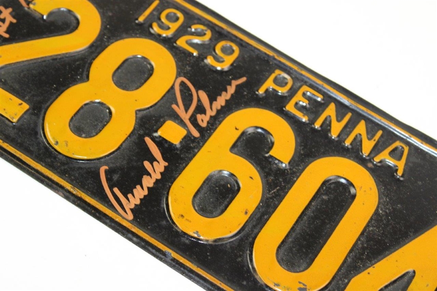 Arnold Palmer Signed 1929 Pennsylvania License Plate With 'Sept 10 1929 ' Birth Inscription JSA ALOA