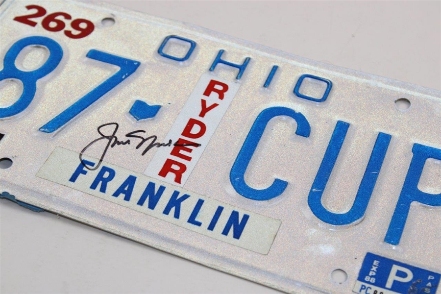 Jack Nicklaus Signed 1987 Ohio Ryder Cup License Plate JSA ALOA