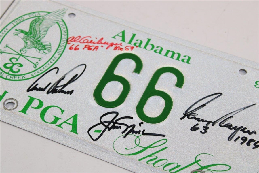 Nicklaus Palmer Player & Geiberger Signed 1990 Pga Championship Alabama License Plate JSA ALOA