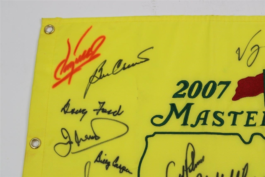 Big' 3 Palmer, Nicklaus & Player w/19 others Signed 2007 Masters Embroidered Flag JSA ALOA