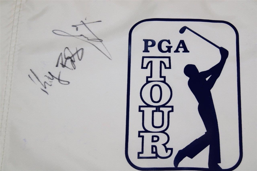 Keagan Bradley & Luke Donald Signed White PGA Tour Flag JSA ALOA