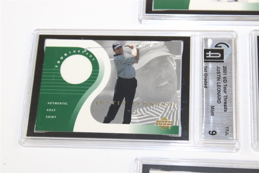 Four (4) 2001 Upper Deck Tour Threads Slabbed/Graded Golf Cards - Leonard x2) & Joe Durant (x2)