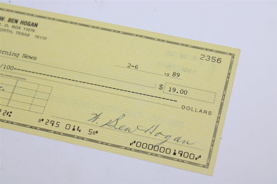 Ben Hogan Signed Bank One Check to The Dallas Morning News JSA ALOA