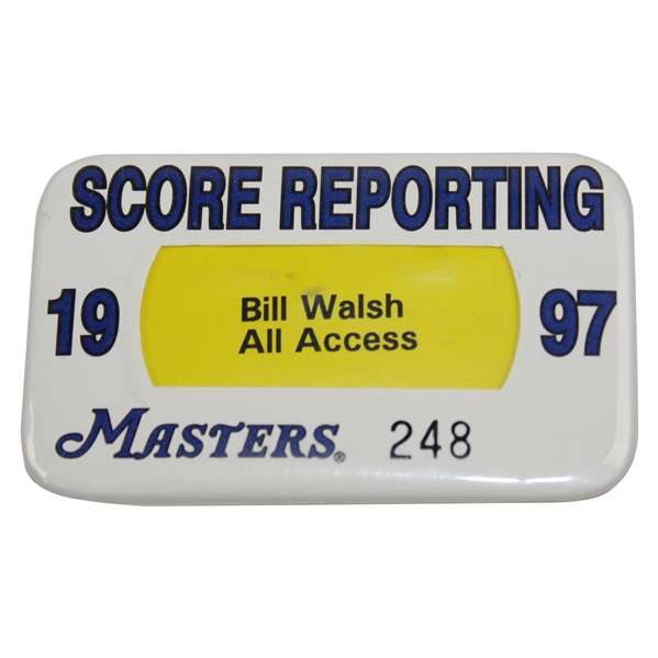 1997 Masters Tournament Score Reporting Badge #248 Bill Walsh All Access - Tiger Win