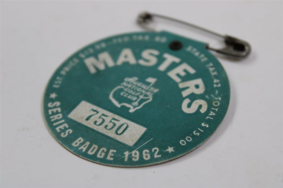 1962 Masters Tournament Series Badge #7550 - Arnold Palmer Win