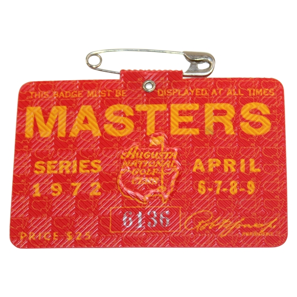 1972 Masters Tournament Series Badge #6136 - Jack Nicklaus Win