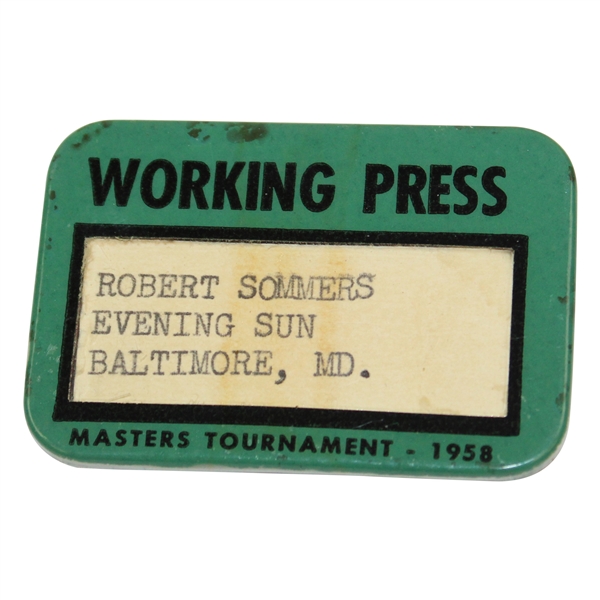 1958 Masters Tournament Working Press Badge - Robert Sommers