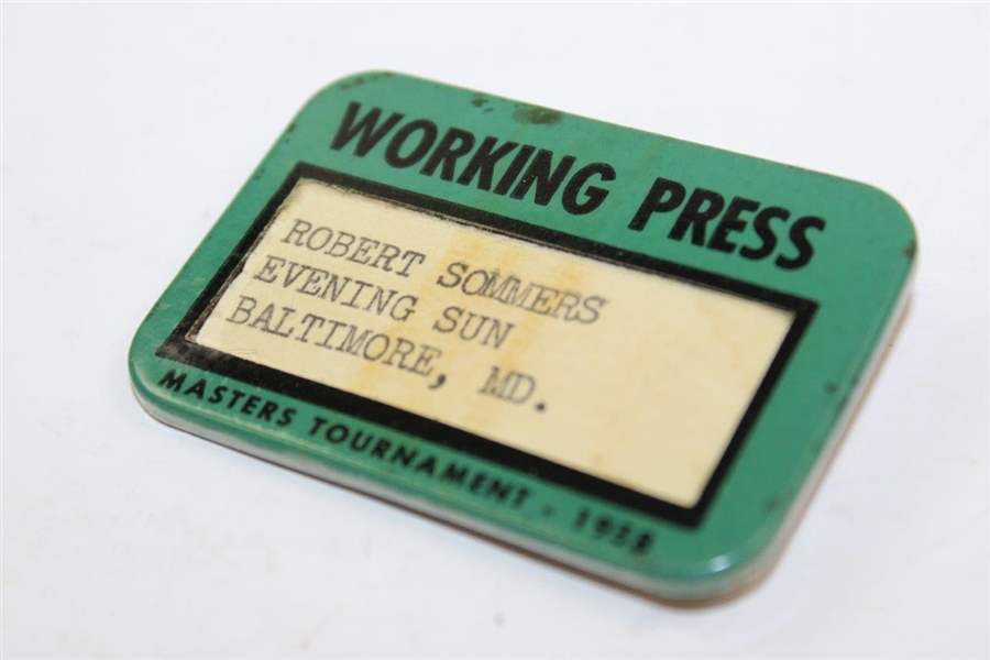 1958 Masters Tournament Working Press Badge - Robert Sommers