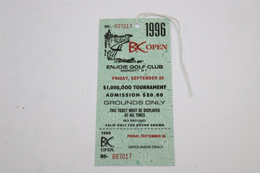 1996 B.C. Open at Enjoi GC Friday Ticket #007107 & Pairing Sheet - Tiger's 4th Pro Tournament