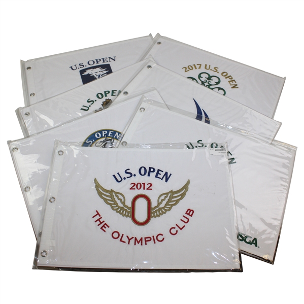 Group of Seven (7) USGA US Open Embroidered Flags - Pebble, Olympic, Erin Hills & more