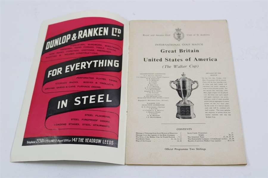1959 The Walker Cup at Muirfield Official Program - Jack Nicklaus Contestant