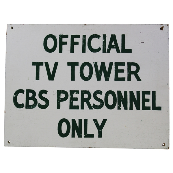 Official CBS Personnel TV Tower Only Sign from c.1980's Masters Tournament