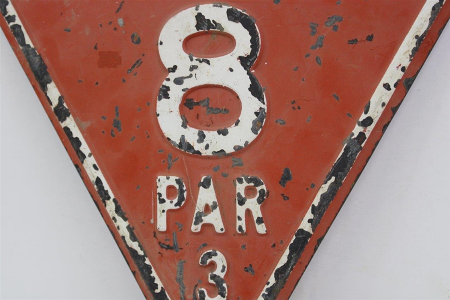 Vintage Metal 180 Yards Hole No. 8 Par 3 Red Tee Triangular Sign