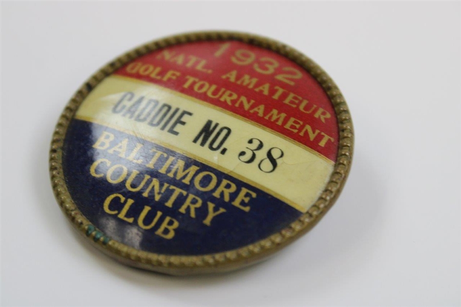 1932 National Amateur Golf Tournament Caddie Badge Pin #38 Baltimore Country Club Md