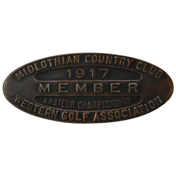 1917 Midlothian CC Golf Members Admission Badge - Francis Ouimet Champion
