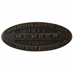 1917 Midlothian CC Golf Members Admission Badge - Francis Ouimet Champion