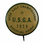 1929 USGA US Open Championship Qualifying Rounds Pin Badge - Bobby Jones Winner