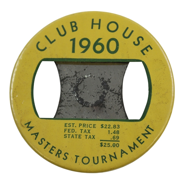 1960 Masters Tournament Clubhouse Badge - Palmer Win