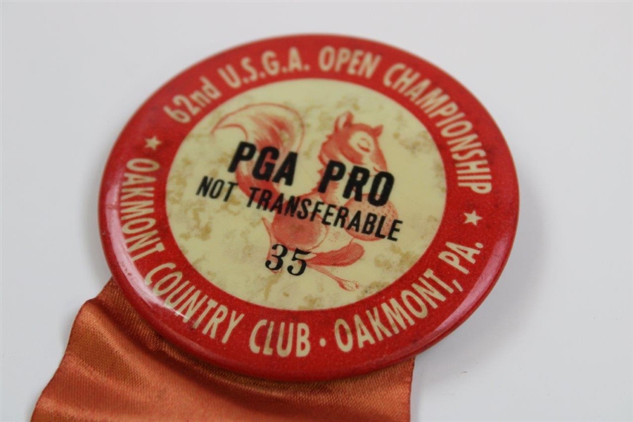 1962 US Open at Oakmont CC PGA Pro Scoring Badge Ribbon #35 – Nicklaus First Win!