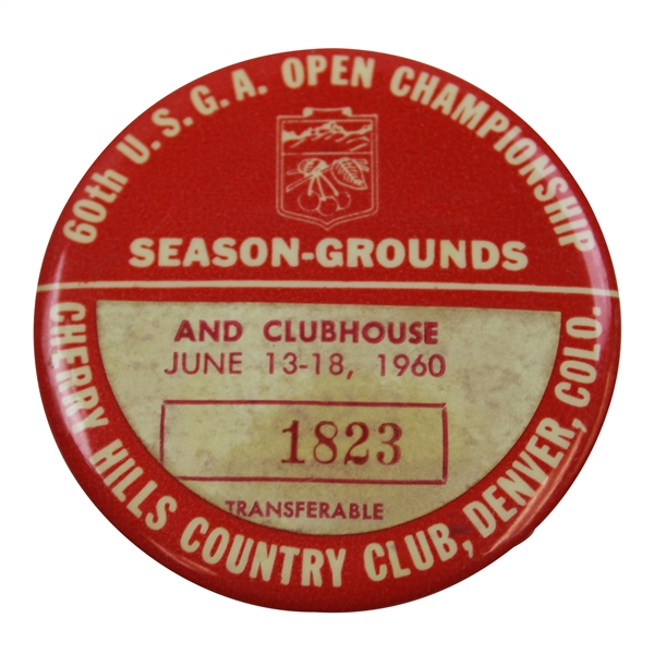 1960 US Open at Cherry Hills Season-Grounds Badge #1823 - Arnold Palmer Win