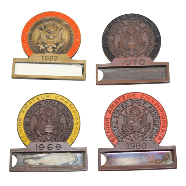 Four (4) USGA Sr. Amateur Contestant Badges - 1969, 1970, 1980 & 1983