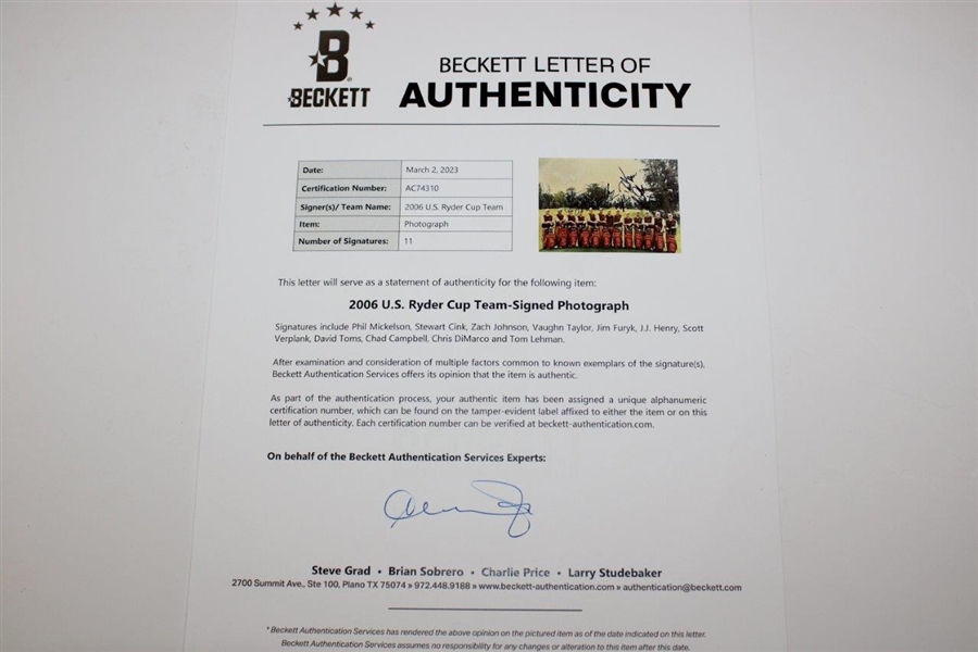2006 Ryder Cup Team USA Signed Photo Beckett #AC74310
