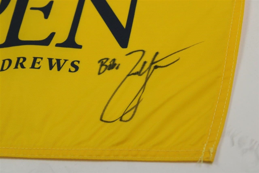 Zach Johnson Signed 2015 The OPEN at St Andrews Flag JSA ALOA - “To, Bob”
