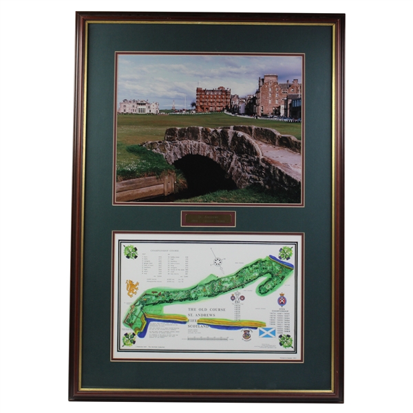 The Old Course St Andrews James P Izatt Map with Photo Display - Framed