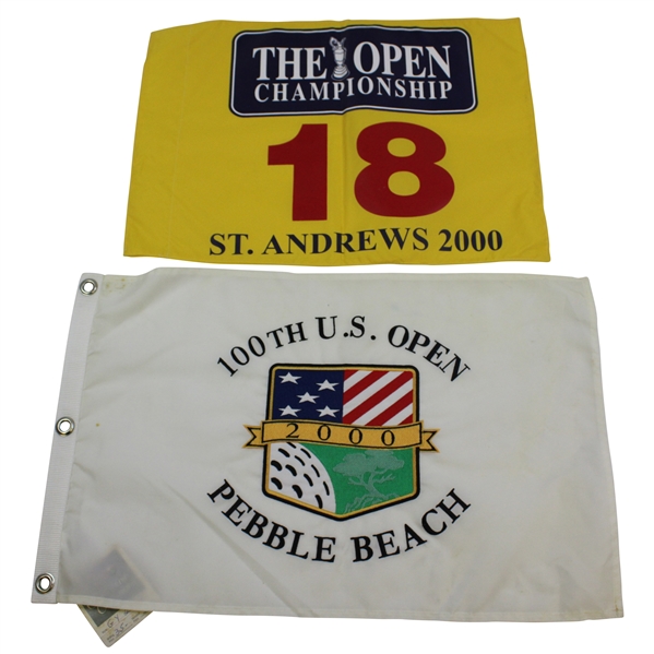 2000 The Open at St Andrews Flag with 2000 US Open at Pebble Flag
