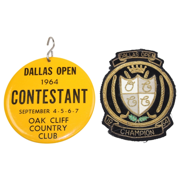 1964 Dallas Open at Oak Cliff CC Contestants Badge & Pocket Crest of Champion 