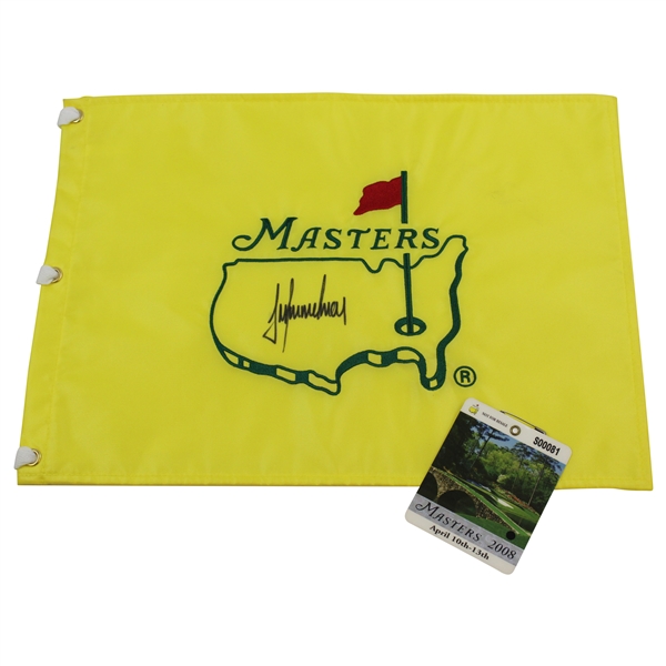 Trevor Immelman Signed Masters Undated Flag with 2008 Masters Badge JSA ALOA