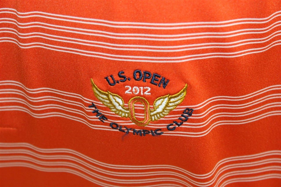 2012 US Open at The Olympic Club Short Sleeve Orange w/White Stripes Polo Shirt - Worn - Size L