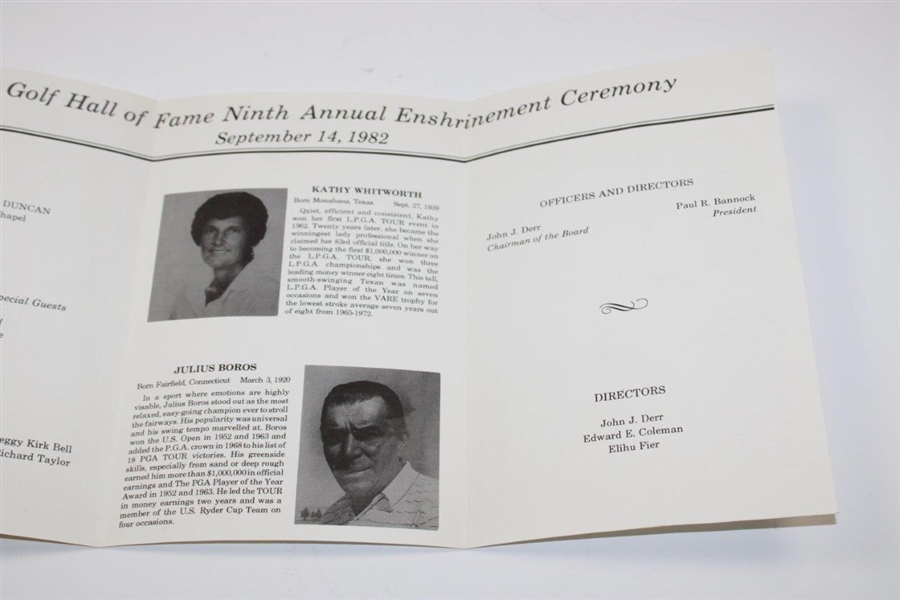 Julius Boros Signed 1982 World Golf HoF Ceremony Pamphlet JSA ALOA