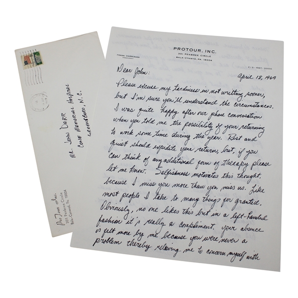 Frank Chirkinian Personal Hand Written Letter to Legend John Derr JSA ALOA